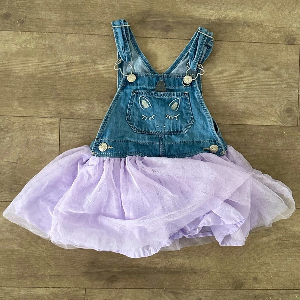 Oshkosh Toddler Girls Size 2T Unicorn Tutu Denim Overall Dress Casual